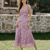 Purple Jacquard Slip Maxi Dress