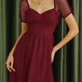 Red Sweetheart Neck Polka Dot Midi Dress