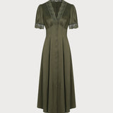Green Lace Satin Midi Dress