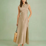Apricot Ruffled Midi Dress