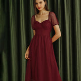 Red Sweetheart Neck Polka Dot Midi Dress