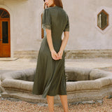 Green Lace Satin Midi Dress
