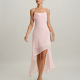 Pink Chiffon A-Line Slip Midi Dress