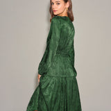 Green Jacquard Lantern Sleeve Midi Dress