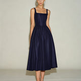 Blue Slip A-Line Midi Dress