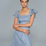 Blue Floral Square Neck Midi Dress