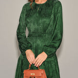 Green Jacquard Lantern Sleeve Midi Dress