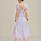 Purple Square Neck Jacquard Midi Dress