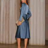 Blue Cowl Neck A-Line Midi Dress