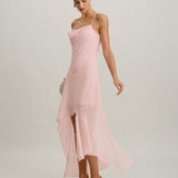 Pink Chiffon A-Line Slip Midi Dress