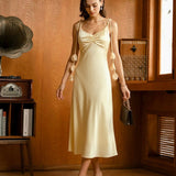 Yellow Flowers Satin Slip Midi Dress