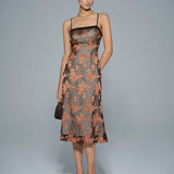 Caramel Floral Slip Midi Dress