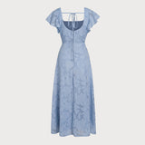Blue Floral Square Neck Midi Dress
