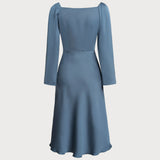 Blue Cowl Neck A-Line Midi Dress