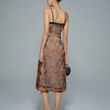 Caramel Floral Slip Midi Dress