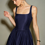 Blue Slip A-Line Midi Dress