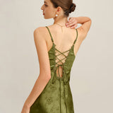 Green Jacquard Corset Slip Maxi Dress