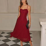 Red A-Line Corset Slip Midi Dress