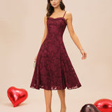 Wine Red Sweetheart Neck Jacquard Slip Midi Dress