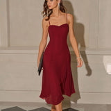 Red A-Line Corset Slip Midi Dress
