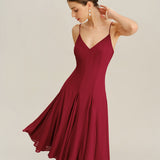Red Chiffon A-Line Slip Midi Dress