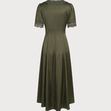 Green Lace Satin Midi Dress