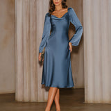 Blue Cowl Neck A-Line Midi Dress