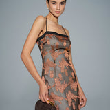 Caramel Floral Slip Midi Dress