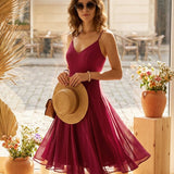 Red Chiffon A-Line Slip Midi Dress