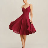 Red Chiffon A-Line Slip Midi Dress