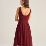 Wine Red Chiffon Sleeveless Midi Dress