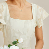 Beige Square Neck Jacquard Midi Dress