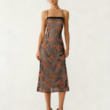 Caramel Floral Slip Midi Dress