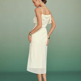 Apricot Ruffle Slip Chiffon Midi Dress