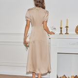 Apricot V Neck Lace Midi Dress