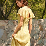 Yellow Butterfly Sleeve Floral Midi Dress