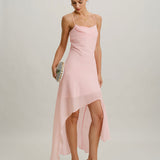 Pink Chiffon A-Line Slip Midi Dress