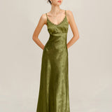 Green Jacquard Corset Slip Maxi Dress