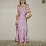 Purple Jacquard Slip Maxi Dress