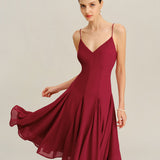 Red Chiffon A-Line Slip Midi Dress