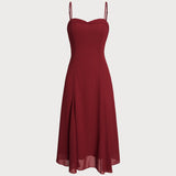 Red A-Line Corset Slip Midi Dress