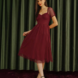 Red Sweetheart Neck Polka Dot Midi Dress