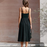 Black Sweetheart Neck Slip Midi Dress