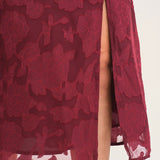 Wine Red Jacquard Slit Midi Dress