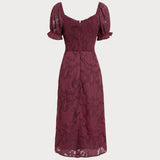 Wine Red Jacquard Slit Midi Dress
