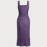 Purple Square Neck Slip Midi Dress