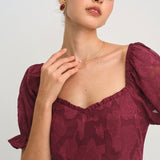 Wine Red Jacquard Slit Midi Dress