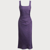 Purple Square Neck Slip Midi Dress