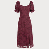 Wine Red Jacquard Slit Midi Dress