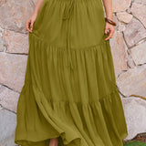 Green Elastic Waist Chiffon Maxi Skirt